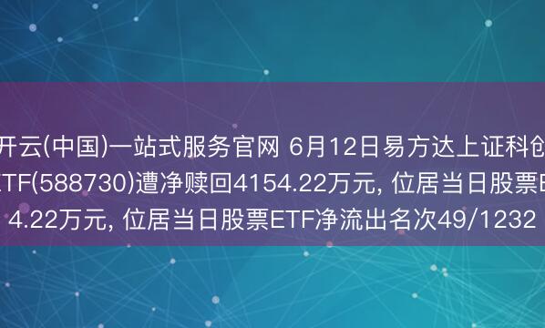 开云(中国)一站式服务官网 6月12日易方达上证科创板东说念主工智能ETF(588730)遭净赎回4154.22万元， 位居当日股票ETF净流出名次49/1232